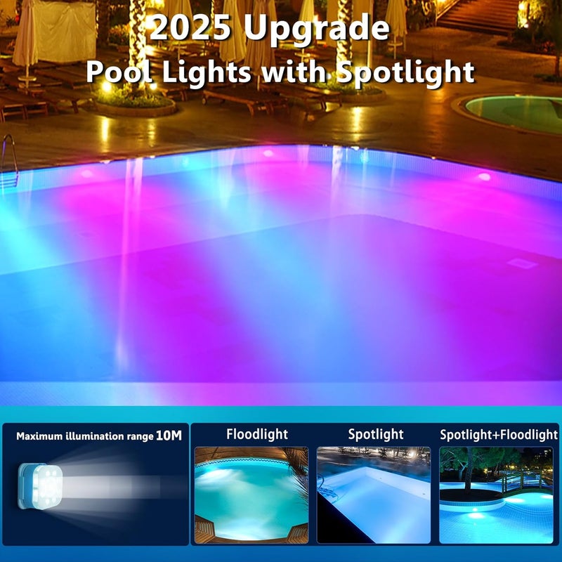 HL Pool Lights with Remote,Submersible LED Light with Spotlight,RGB Rechargeable Floating Light,Waterproof Underwater lamp for Above Ground Inground Swimming Pool,Hot Tubs,Ponds,Fountain Decor 2 Pack - Image 3